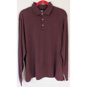 Lands' End Men's L Traditional Fit Burgundy Cotton Long Sleeve Polo Shirt